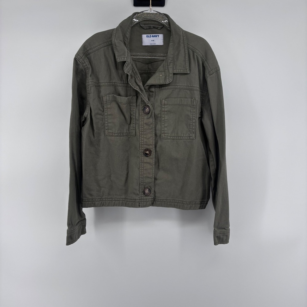 Old Navy Girls Olive Green Button Front Utility Jacket, Size Medium (8)